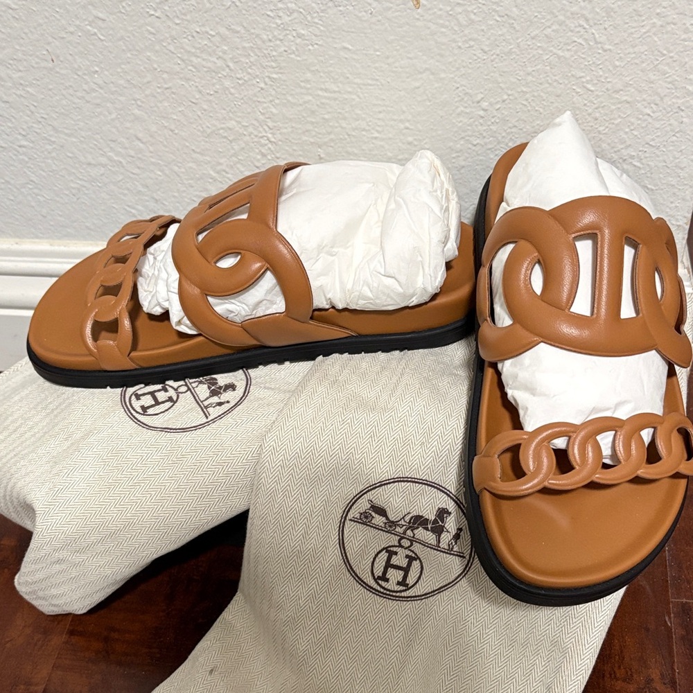 Hermes Extra Leather Sandals 38.5